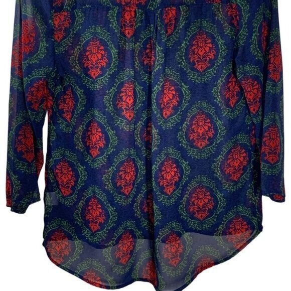 fab’rik Sheer Boho Blouse Blue Red Green Print Women’s Small Lightweight - Picture 10 of 12